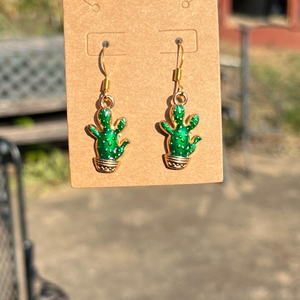 Cactus in Gold Pot Earrings